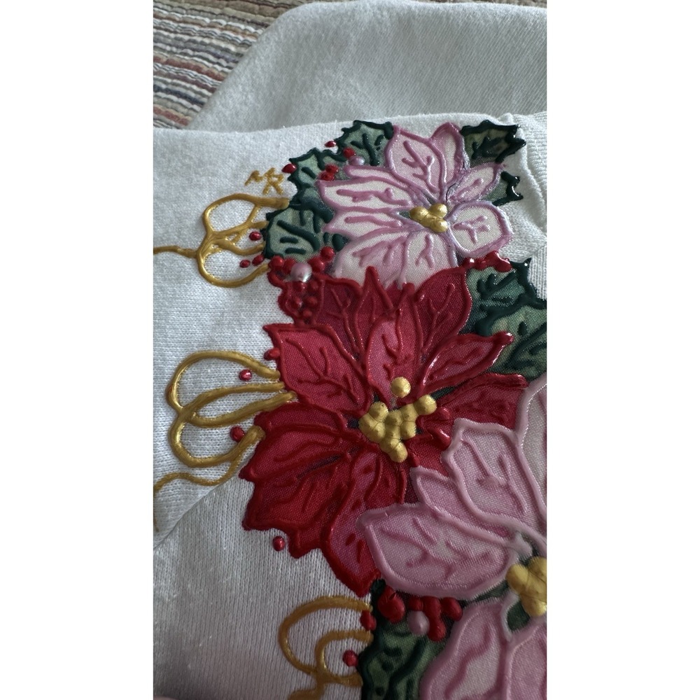 VTG Retro 80s Christmas Poinsettia Women's Sweatsuit Puffy Paints Handmade - Picture 11 of 16